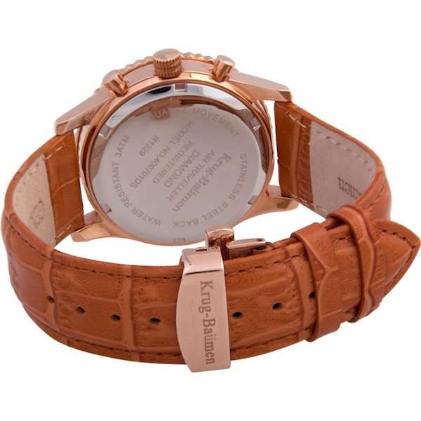 Retail: £775/ R12,975.00 Krug-Baumen Mens Air Traveller Diamond 42mm Rose Gold Pl Chronograph Watch