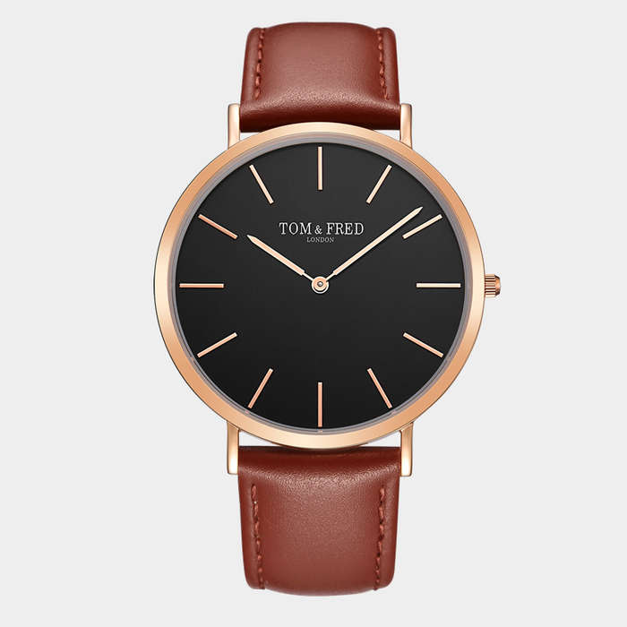 Tom & Fred London Men's Hyde Rose Gold Swiss Brown Leather Slimline Watch Limited 1/500 Worldwide