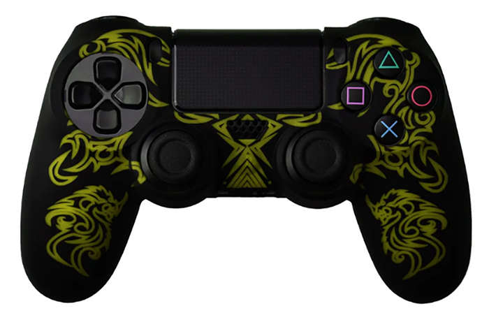 Ps4 Dualshock 4 Protection Series Silicon Skin Dragon Pattern Black / Yellow