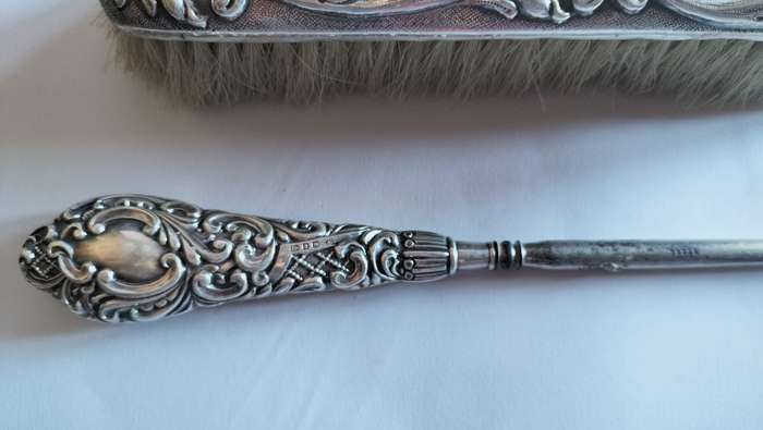 Silver Handle Button Hook & Silver Clothes Brush