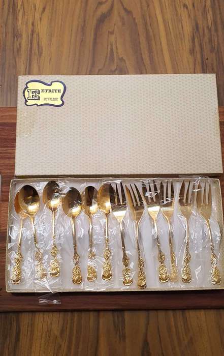 Eetrite Gold plated set 6 Cake forks + 6 Teaspoons