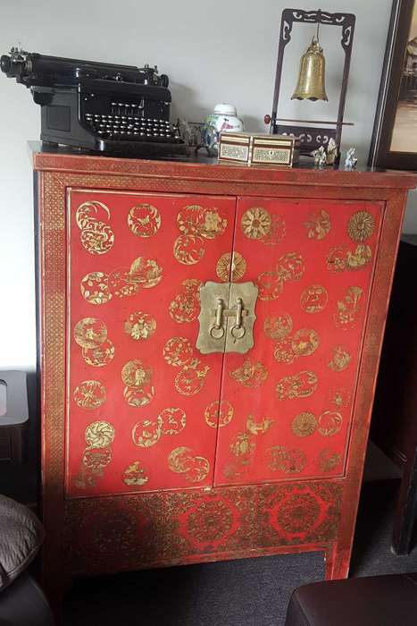 Antique Chinese Cabinet Red Lacquer - ORIGINAL
