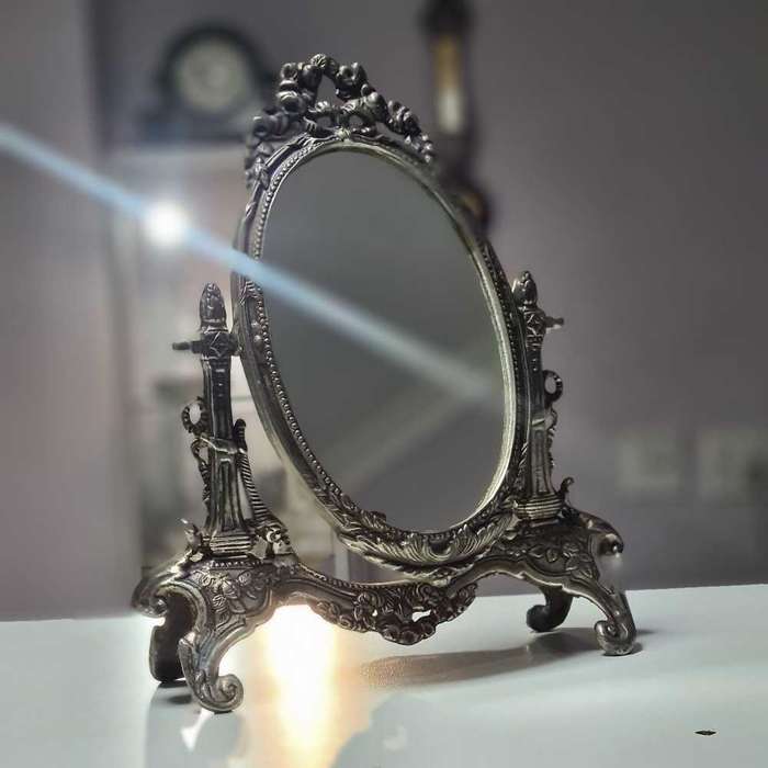 antique white brass tilting mirror