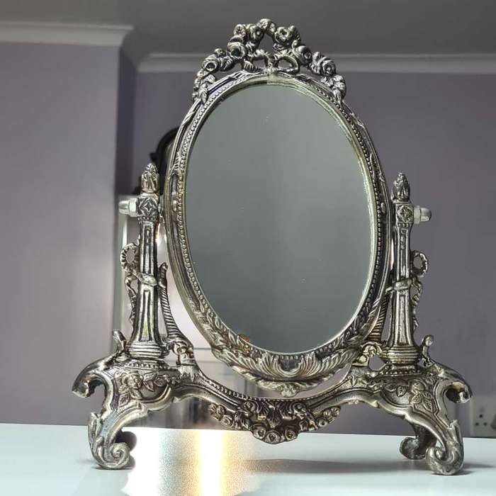 antique white brass tilting mirror