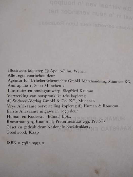 Pinocchio by Carlo Collodi translated to Afrikaans by Leon Rousseau