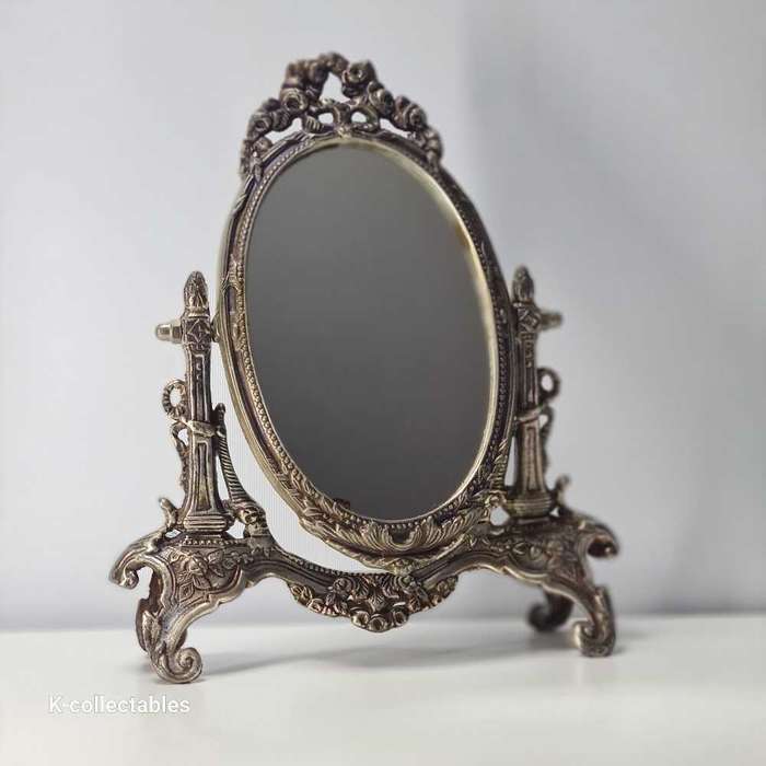 antique white brass tilting mirror