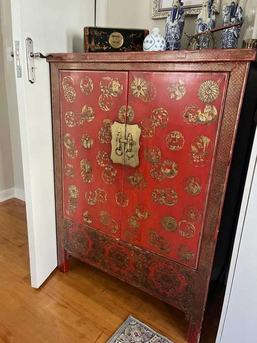 Antique Chinese Cabinet Red Lacquer - ORIGINAL
