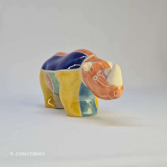 Rhino and Elephant ceramic figurines