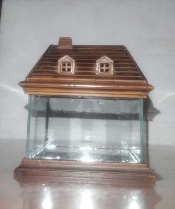 Vintage miniature glass house with mirror base