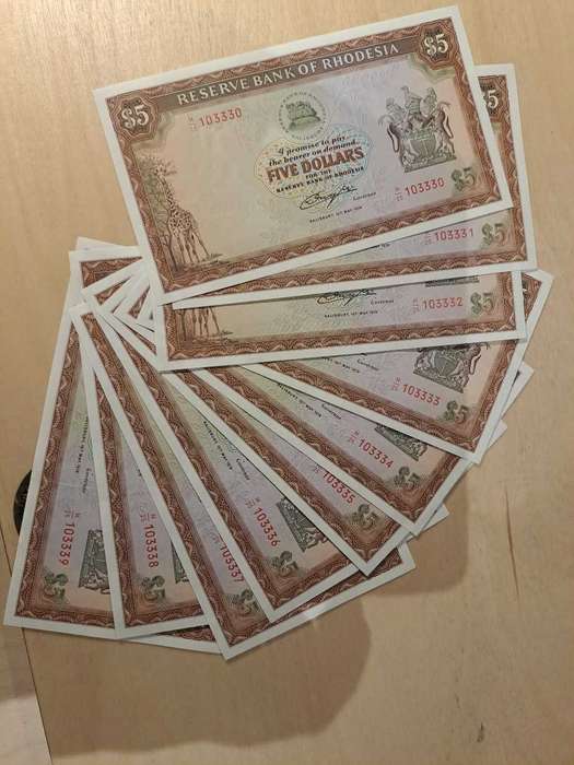 Wow! 10 x Rhodesian $5 notes in series