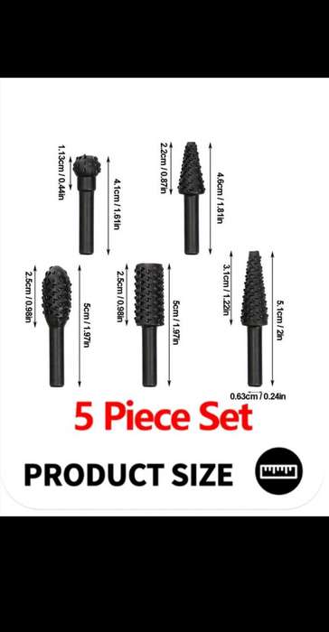5 pc Rotary Rasp wood carving bits