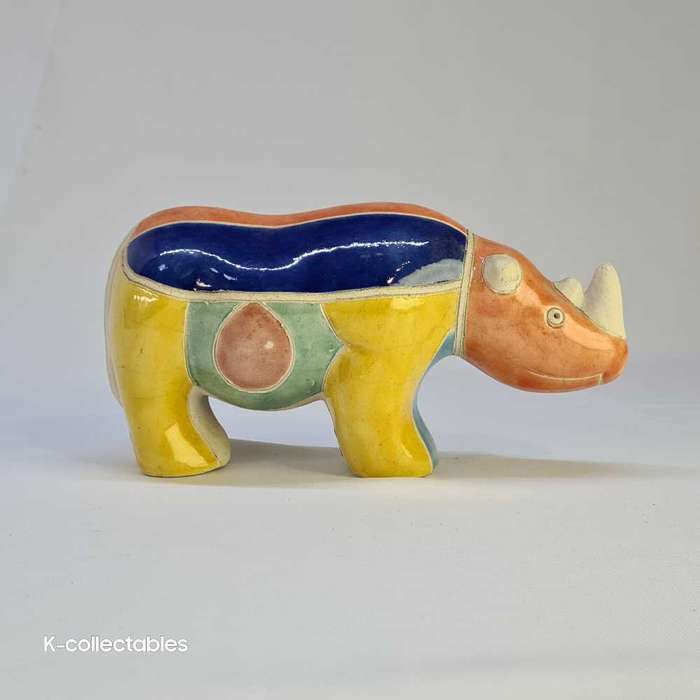Rhino and Elephant ceramic figurines