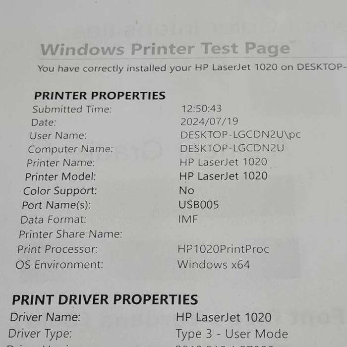 Hp laserjet 1020 Mono printer