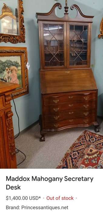 Antique Mahogany Chippendale / MADDOX Secretary Desk.