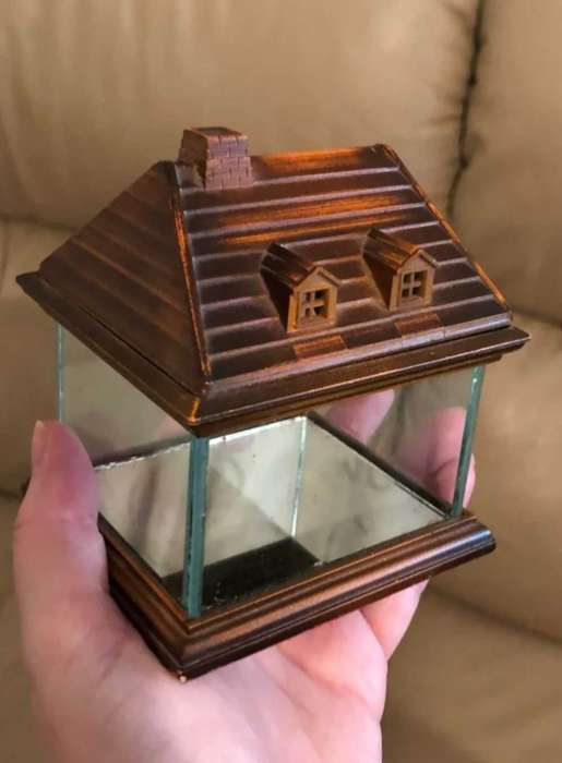 Vintage miniature glass house with mirror base