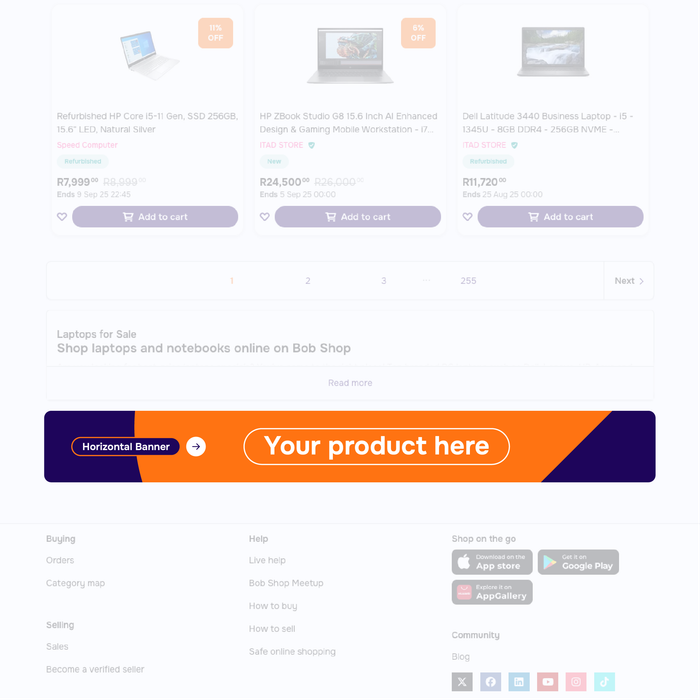 Horizontal Banner Advertising on Bob Shop