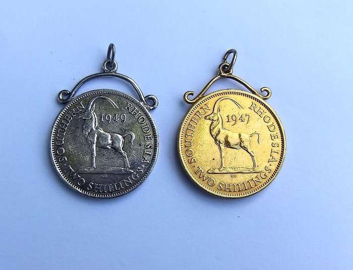 TWO VINTAGE PENDANTS MADE USING SOUTHERN RHODESIAN TWO SHILLING COINS