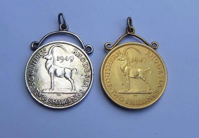 TWO VINTAGE PENDANTS MADE USING SOUTHERN RHODESIAN TWO SHILLING COINS