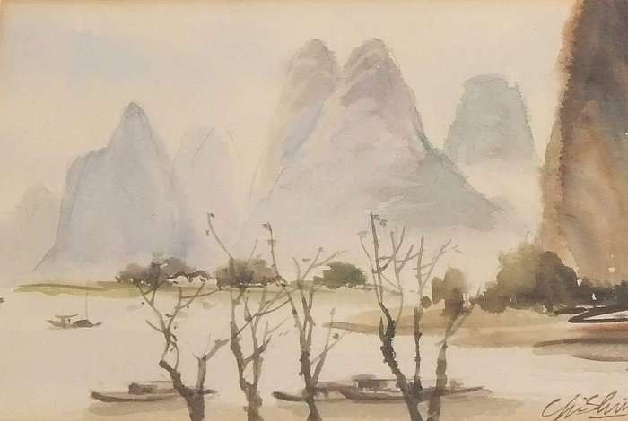 An original signed watercolour painting by Chinese mid 20th century artist Chi Shing