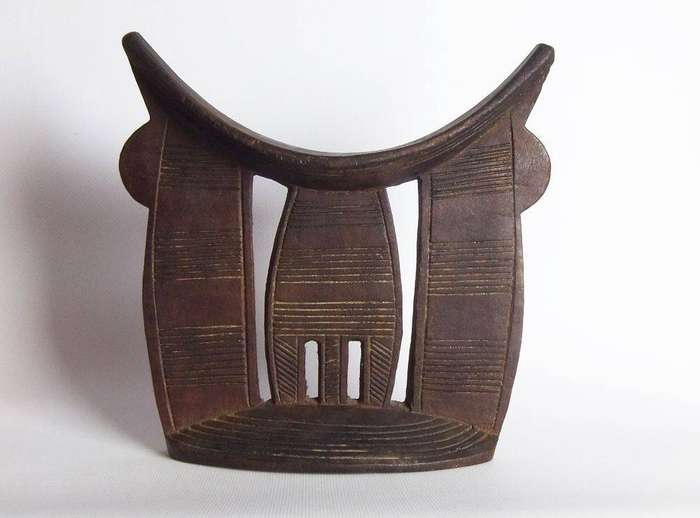 A very rare antique Ethiopian tribal Oromo carved wood headrest