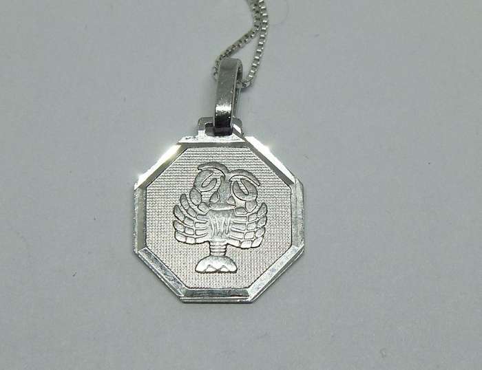 A DETAILED VINTAGE STERLING SILVER CANCER STAR SIGN PENDANT WITH A 42 CM STERLING SILVER NECKLACE !!