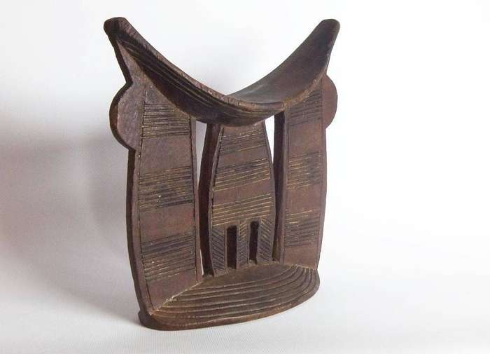 A very rare antique Ethiopian tribal Oromo carved wood headrest