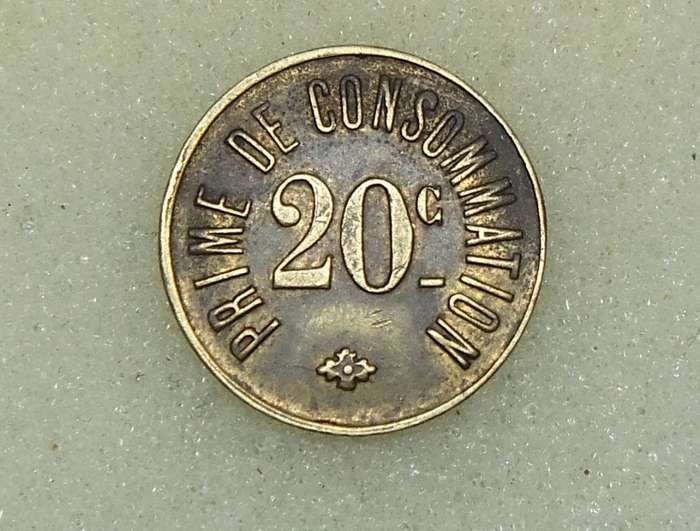 AN OLD 20 CENTIMES FRENCH CONSUMER TOKEN