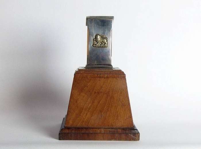 A vintage heavy solid metal on wood base South African Naval trophy / award