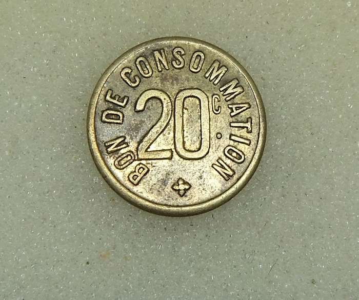 AN ANTIQUE FRENCH 20 CENTIMES CONSUMER TOKEN