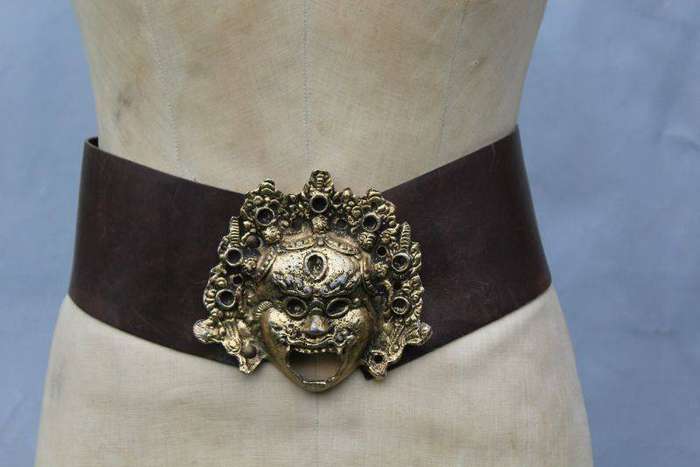 A huge vintage 1980 brutalist mask belt buckle by French designer Jose Cotel - Paris