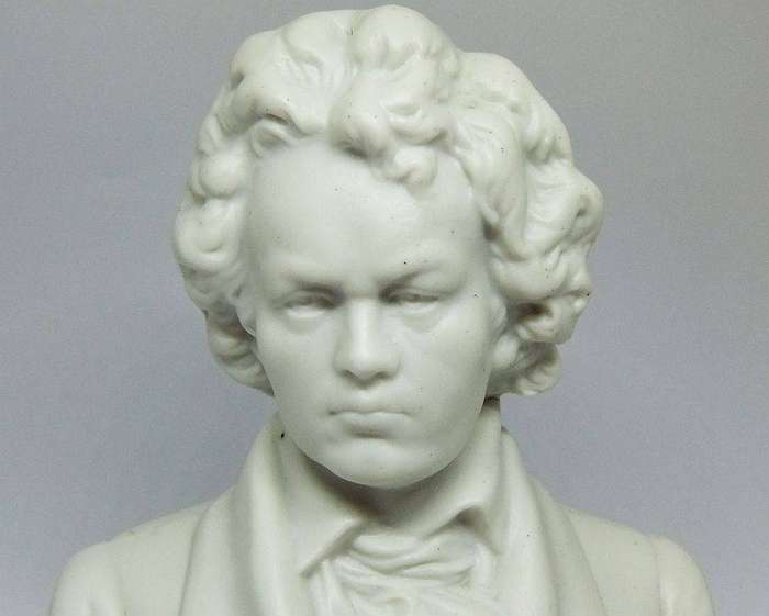 A rare numbered antique German bisque porcelain bust of Beethoven