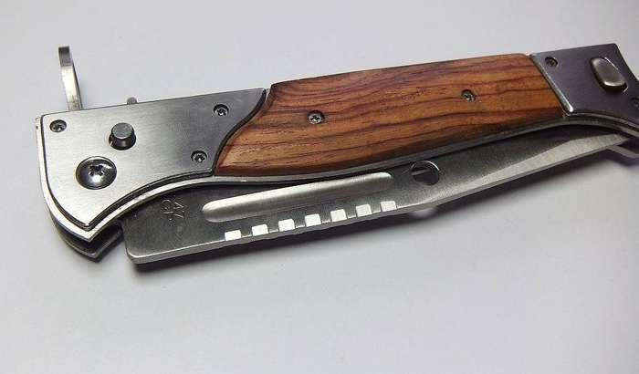 A huge AK47 bayonet style flick knife in excellent condition with pouch