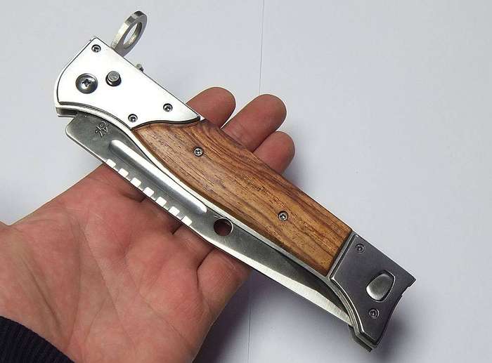 A huge AK47 bayonet style flick knife in excellent condition with pouch