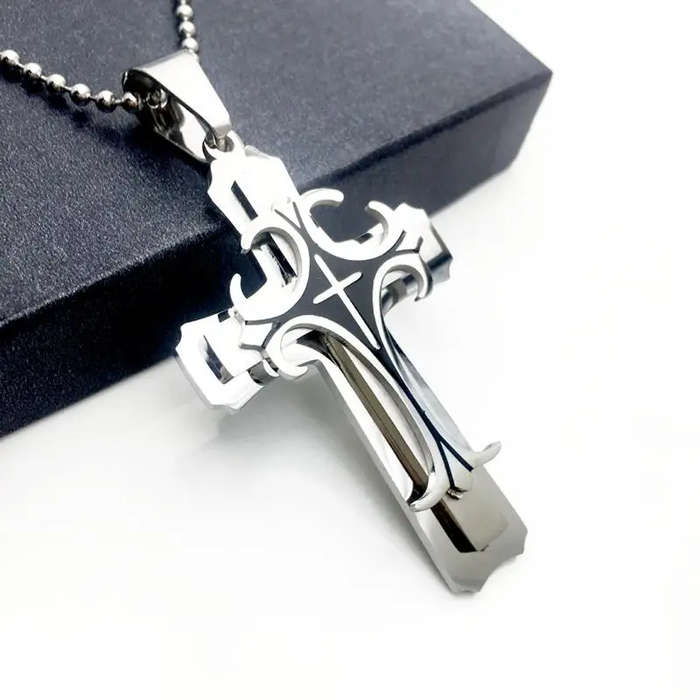 Double Layer Cross Pendant with Black Finish