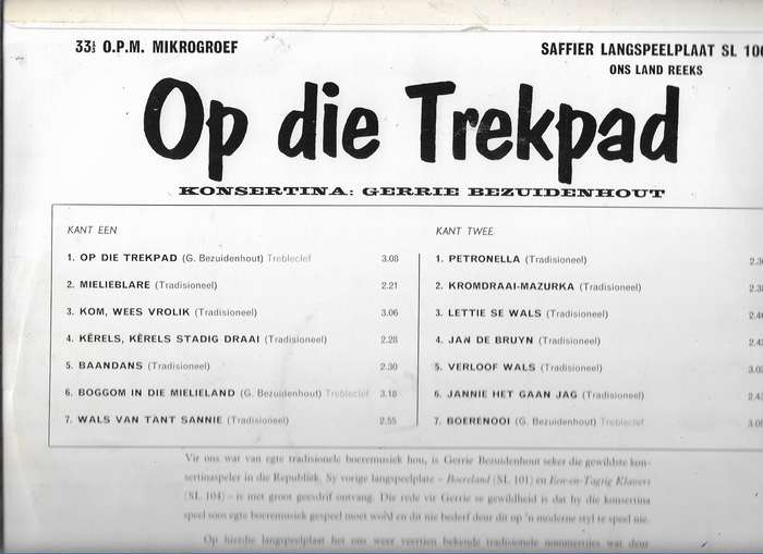 OP DIE TREKPAD- KONSERTINA- GERRIE BEZUIDENHOUT (LP RECORD)