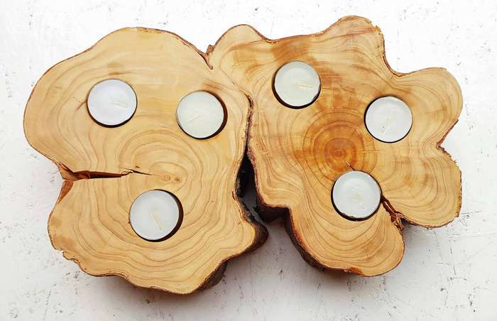 Unique solid wood slice candle holder