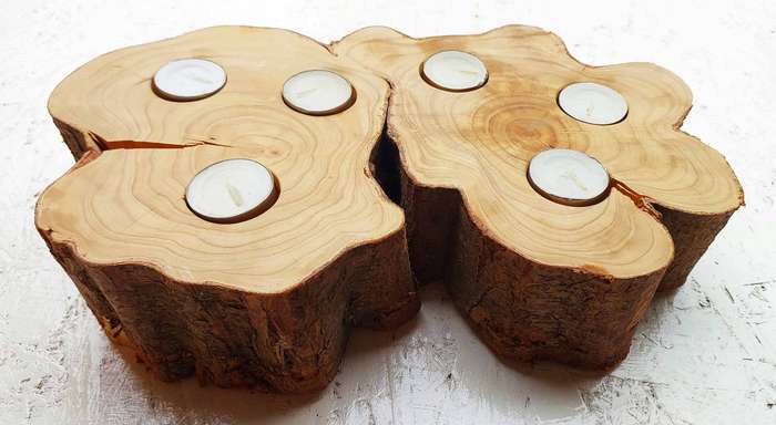 Unique solid wood slice candle holder