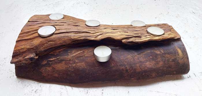 Solid wood slice candle holder