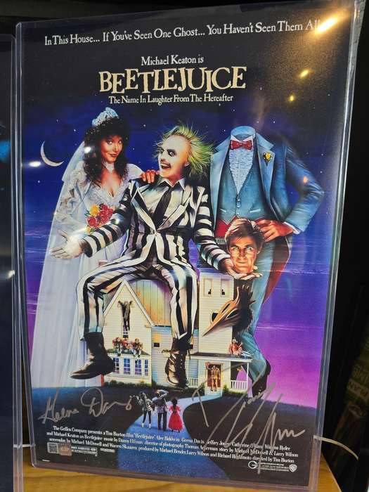 Signed Poster Beetlejuice 28cm x 44cm Movie Poster Signed by Geena Davis & Danny Elfman With COA