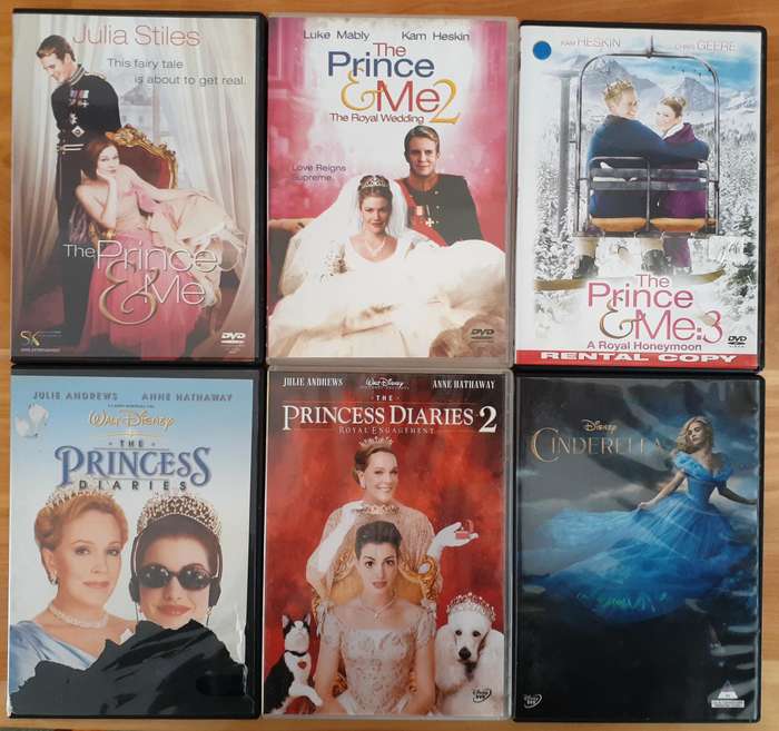 Six Movies: Cinderella, The Princess & Me 1, 2, & 3 and The Princess Diaries 1 & 2