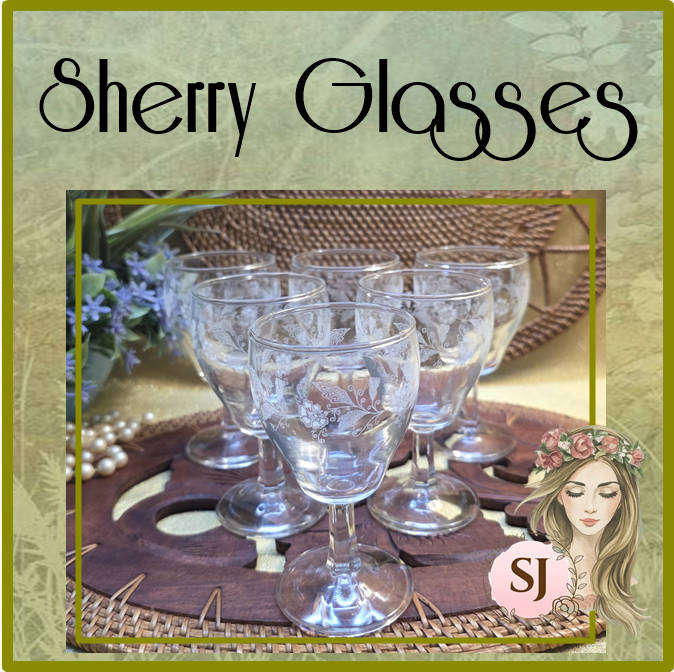 Attractive 19th century in acid-etched 6 Sherry Glasses