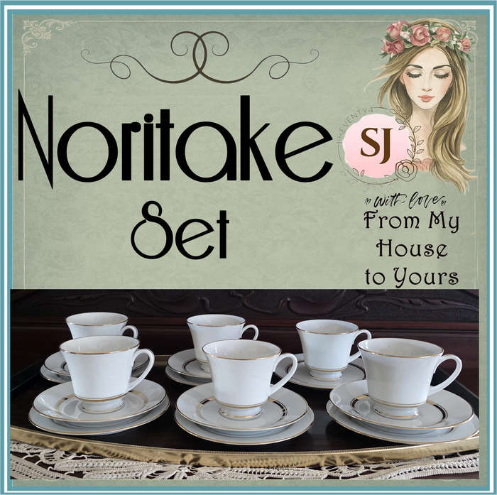 Noritake L553 "Gloria" | Vintage Fine Porcelain Tea Trio Set | 19641974 | Gold Trim | 17-Piece |