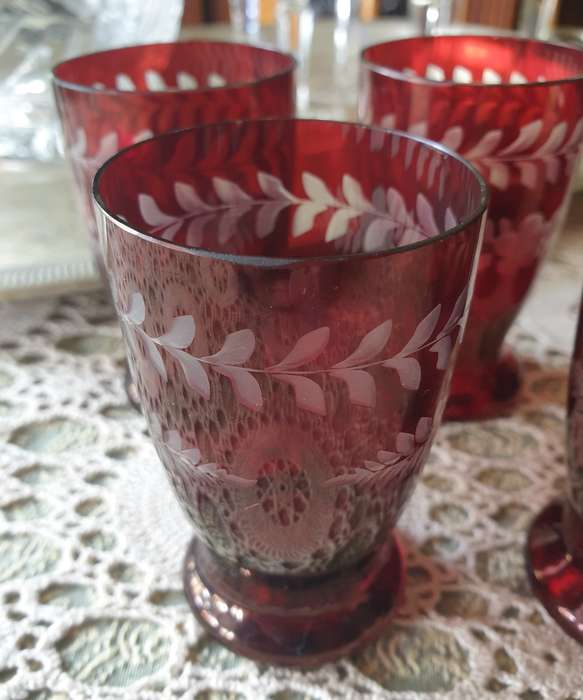 Set Of 5 Bohemian Glass Ruby Red Glasses