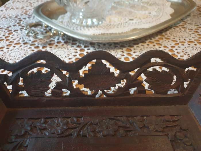 ORIGINAL VINTAGE 1970'S/80'S HAND CARVED FRUIT BOWL REAL WOOD WITH FLOWER INLAY