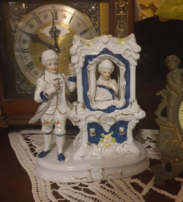 Porcelain Figure Man & Woman In  Blue White Gilded
