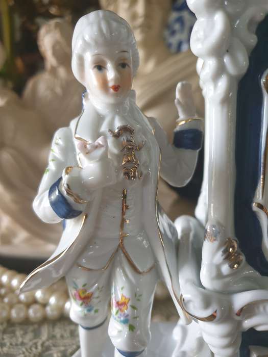 Porcelain Figure Man & Woman In  Blue White Gilded
