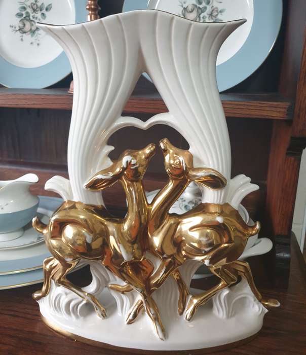 VINTAGE ITALIAN DEER ORNAMENT VASE | 24 CT GOLD | 02