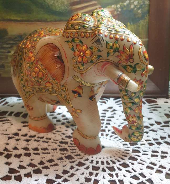 Hand-Painted Marble Elephant - A Masterpiece of Artistry on Stone |02|