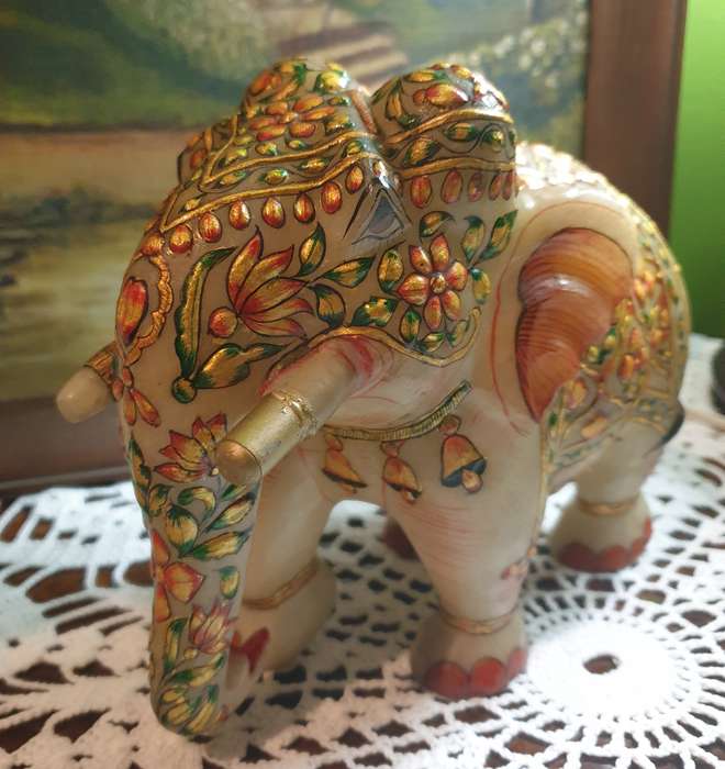 Hand-Painted Marble Elephant - A Masterpiece of Artistry on Stone |02|
