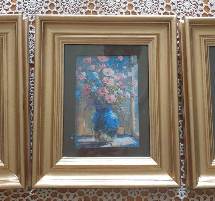 3 Wooden Painted Photo frames with Prints